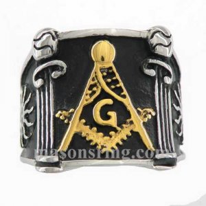 Sunshine cylinder Gold compass and bow Master Mason masonic ring MBLR0009